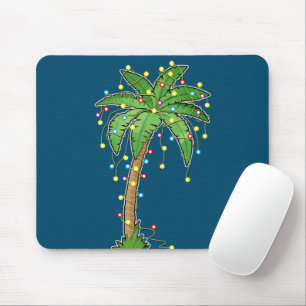 Christmas Lights Palm Tree Beach Funny Tropical Mouse Mat