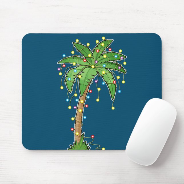 Christmas Lights Palm Tree Beach Funny Tropical Mouse Mat (With Mouse)