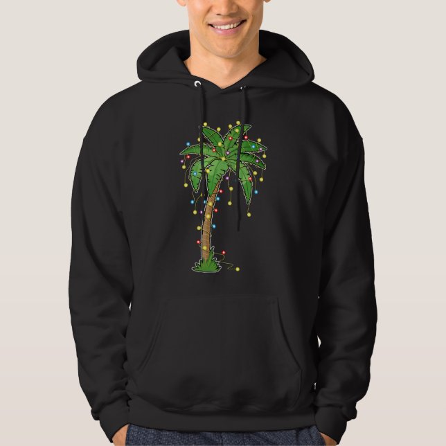 Christmas Lights Palm Tree Beach Funny Tropical Xm Hoodie (Front)