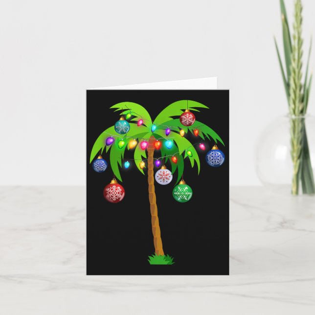 Christmas Lights Palm Tree Fun Hawaii Beach Tropic Card (Front)