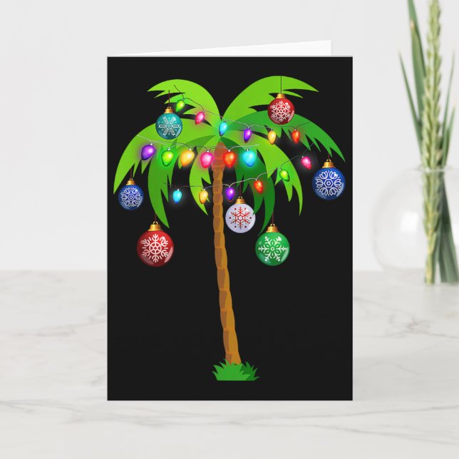 Christmas Lights Palm Tree Fun Hawaii Beach Tropic Card (Front)