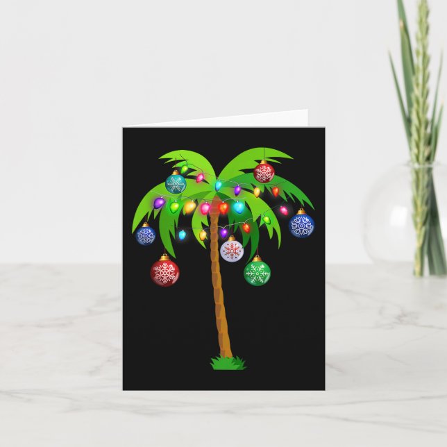 Christmas Lights Palm Tree Fun Hawaii Beach Tropic Card (Front)
