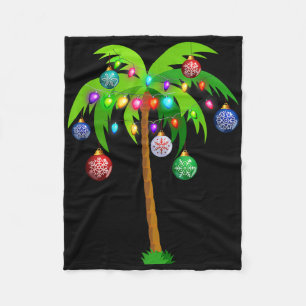 Christmas Lights Palm Tree Fun Hawaii Beach Tropic Fleece Blanket