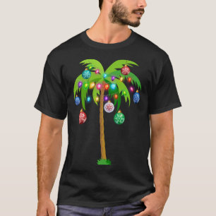 Christmas Lights Palm Tree Funny Hawaii Beach Trop T-Shirt
