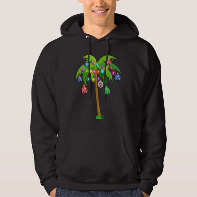 Christmas Lights Palm Tree  Hawaii Beach Tropical  Hoodie (Front)