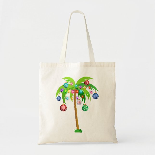 Christmas lights palm tree hawaii beach tropical x tote bag (Front)