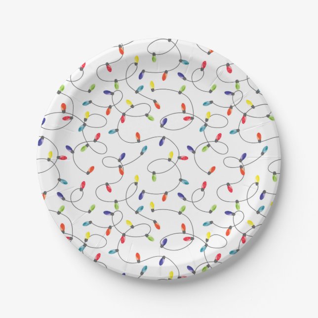 Christmas Lights Pattern Paper Plate (Front)