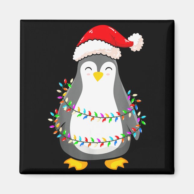 Christmas Lights Penguin Wearing Xmas Hat - Pengui Magnet (Front)