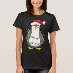 Christmas Lights Penguin Wearing Xmas Hat - Pengui T-Shirt