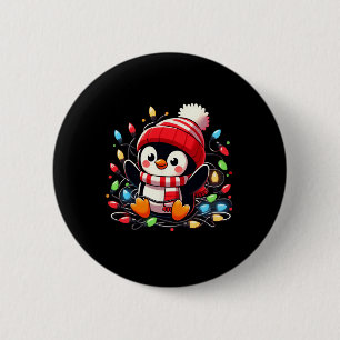 Christmas Lights Penguin Wearing Xmas Hat Penguin 6 Cm Round Badge