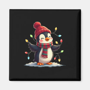 Christmas Lights Penguin Wearing Xmas Hat Penguin Magnet