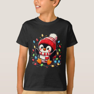 Christmas Lights Penguin Wearing Xmas Hat Penguin T-Shirt