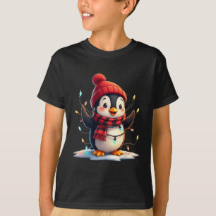 Christmas Lights Penguin Wearing Xmas Hat Penguin T-Shirt