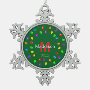 Christmas Lights Personalized  Snowflake Pewter Christmas Ornament