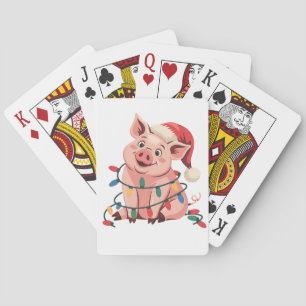 Christmas Lights Pig Wearing Xmas Hat - Pig Lover Playing Cards