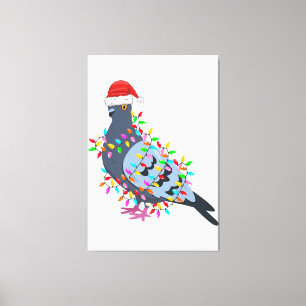 Christmas Lights Pigeon Wearing Xmas Hat - Pigeon  Canvas Print