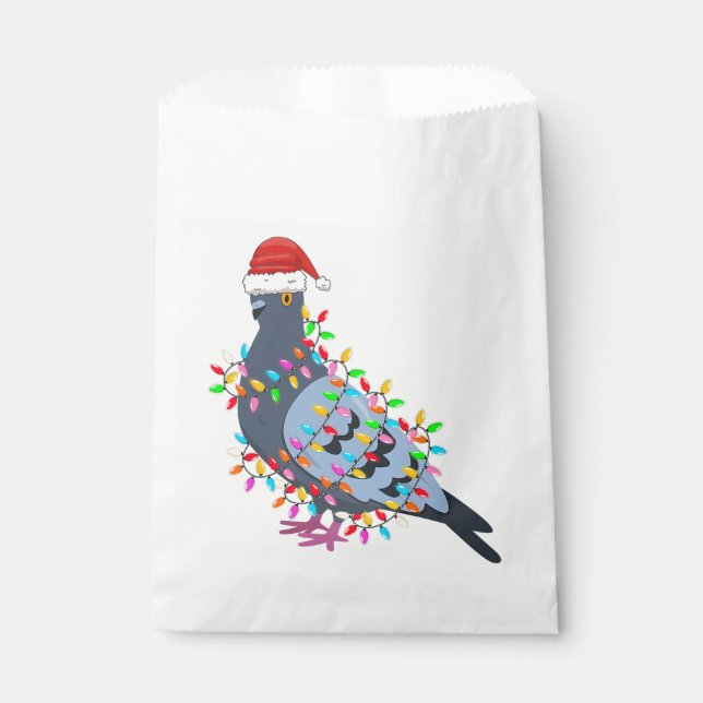 Christmas Lights Pigeon Wearing Xmas Hat - Pigeon  Favour Bags (Front)