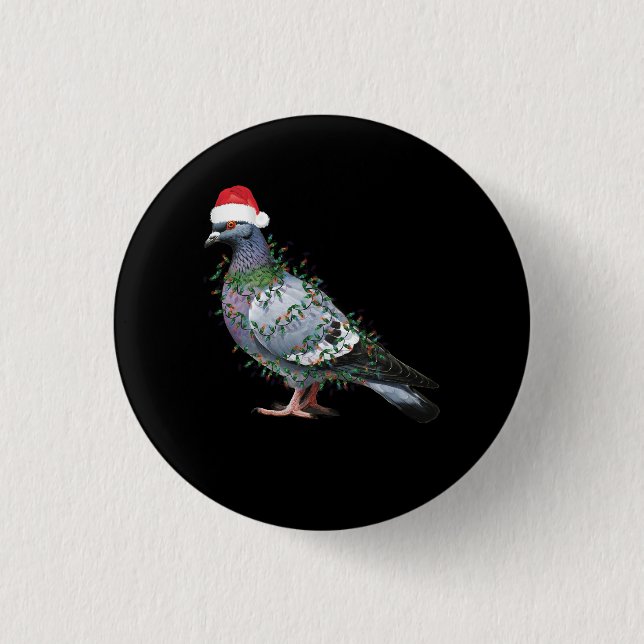 Christmas Lights Pigeon Wearing Xmas Santa Hat Pig 3 Cm Round Badge (Front)
