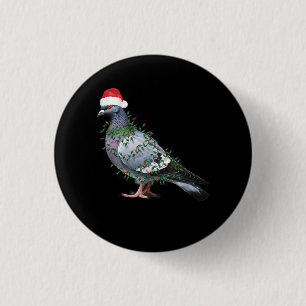 Christmas Lights Pigeon Wearing Xmas Santa Hat Pig 3 Cm Round Badge