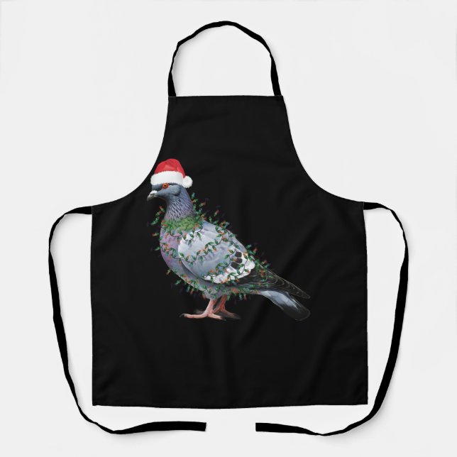 Christmas Lights Pigeon Wearing Xmas Santa Hat Pig Apron (Front)
