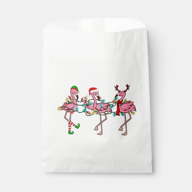 Christmas Lights Pink Flamingo Santa Hat Holiday X Favour Bags (Front)