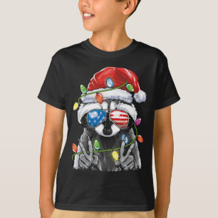 Christmas Lights Racoon Santa Funny Christmas Tre T-Shirt