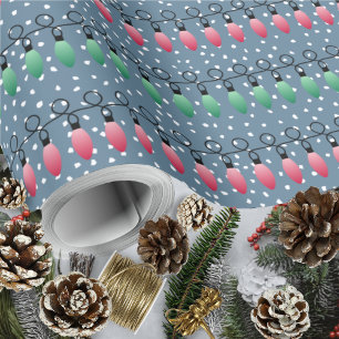 Christmas Lights-Red Green-Night Snow Wrapping Paper