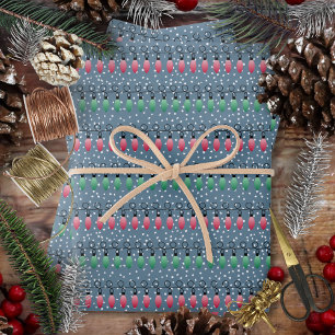 Christmas Lights-Red Green-Night Snow Wrapping Paper Sheet