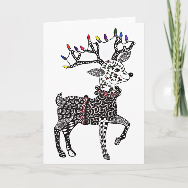Christmas Lights Reindeer Card (Front)