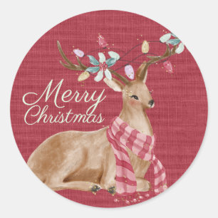 Christmas Lights Reindeer Classic Round Sticker