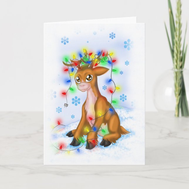 Christmas Lights Reindeer Holiday Card (Front)