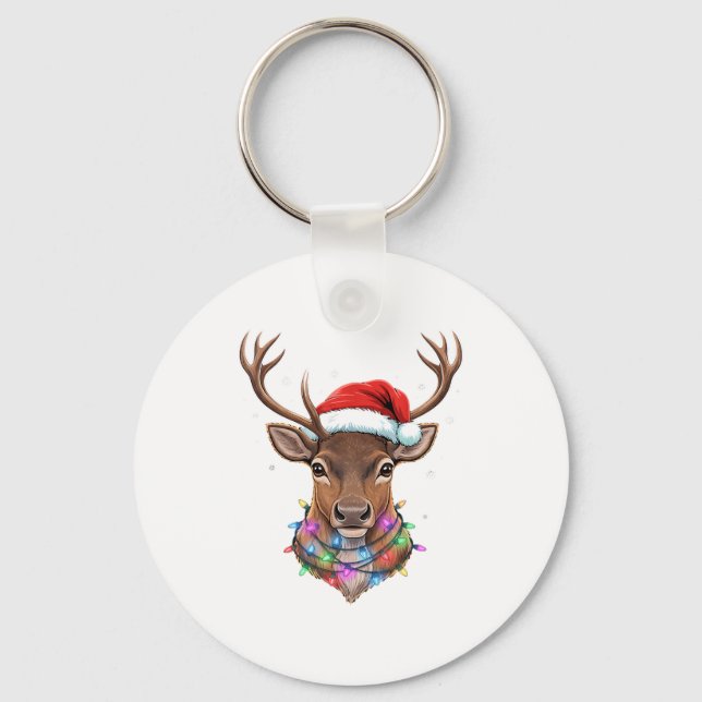 Christmas Lights Reindeer Santa Hat Cute Xmas Paja Key Ring (Front)