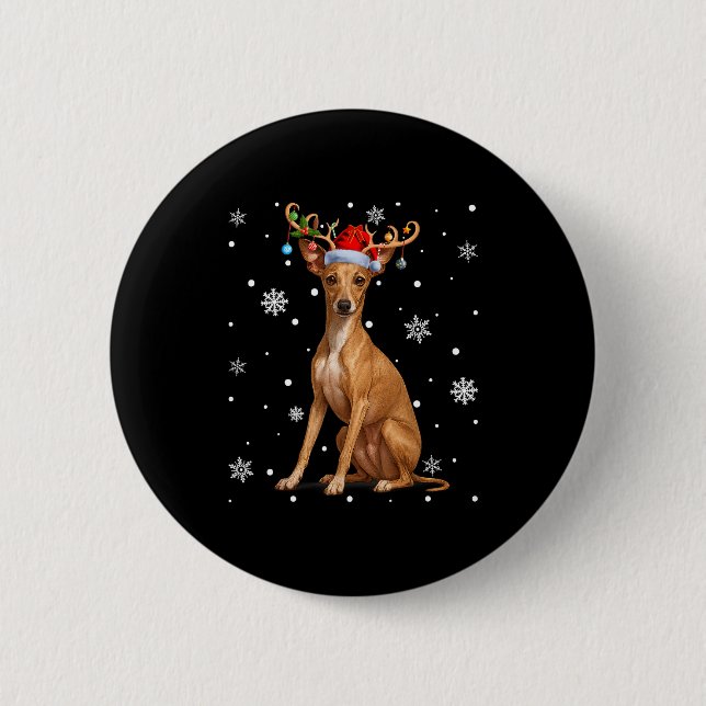 Christmas Lights Reindeer Santa Italian Ghound Xma 6 Cm Round Badge (Front)