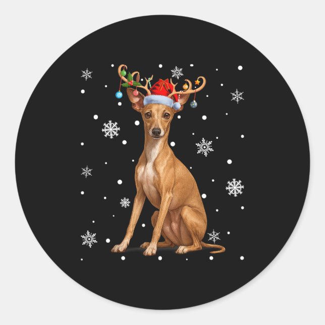 Christmas Lights Reindeer Santa Italian Ghound Xma Classic Round Sticker (Front)