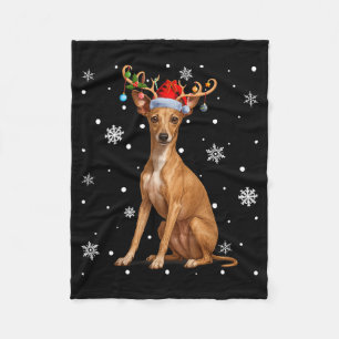 Christmas Lights Reindeer Santa Italian Ghound Xma Fleece Blanket