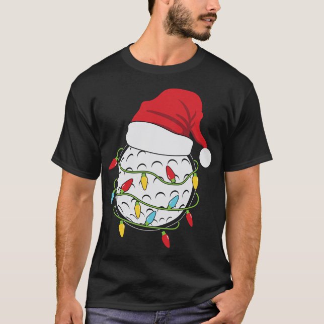 Christmas Lights Santa Hat Golf Ball Funny Sports  T-Shirt (Front)