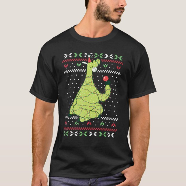 Christmas Lights Santa Llama Ugly Christmas Sweate T-Shirt (Front)