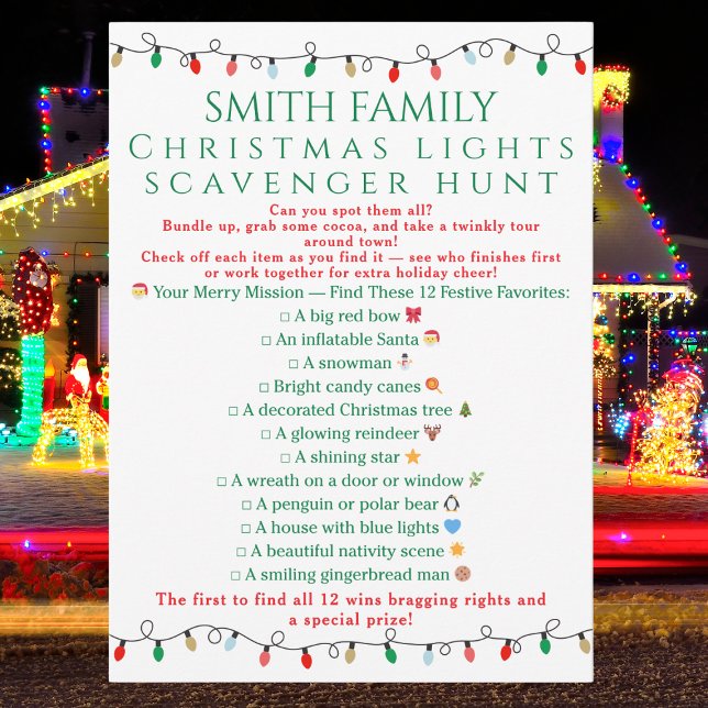 Christmas Lights Scavenger Hunt Printable Game Invitation (Creator Uploaded)