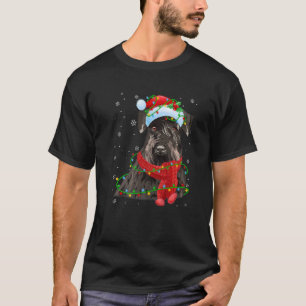 Christmas Lights Schnauzer Dog Santa Hat Scarf T-Shirt