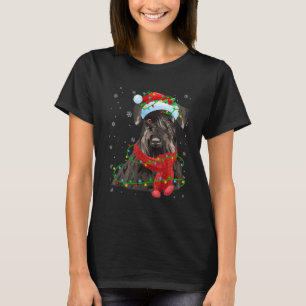 Christmas Lights Schnauzer Dog Santa Hat Scarf T-Shirt