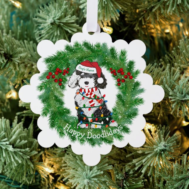 Christmas Lights Sheepadoodle Snowflake Tree Decoration Card (Insitu (Tree))