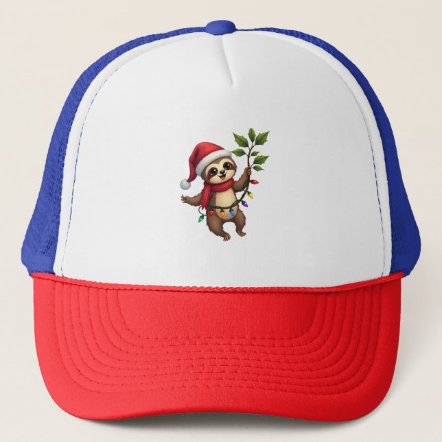 Christmas Lights Sloth Wearing Xmas Hat - Sloth Lo (Front)