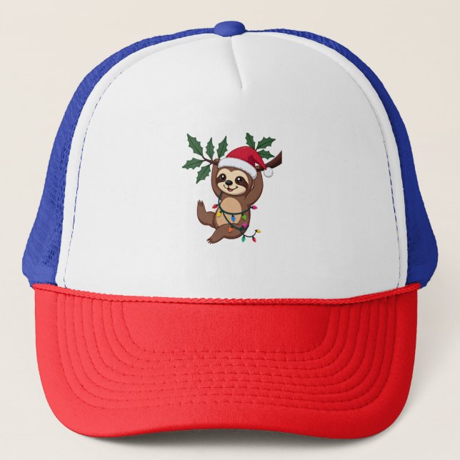 Christmas Lights Sloth Wearing Xmas Hat - Sloth Lo (Front)