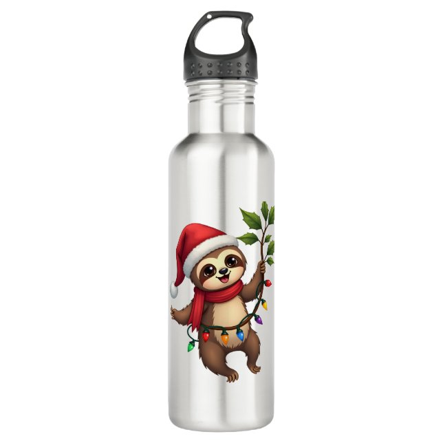 Christmas Lights Sloth Wearing Xmas Hat - Sloth Lo 710 Ml Water Bottle (Front)
