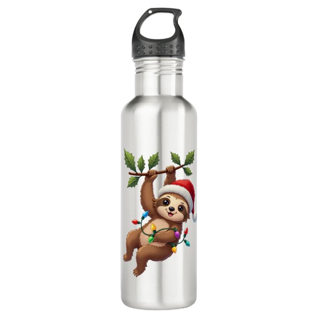 Christmas Lights Sloth Wearing Xmas Hat - Sloth Lo 710 Ml Water Bottle (Front)