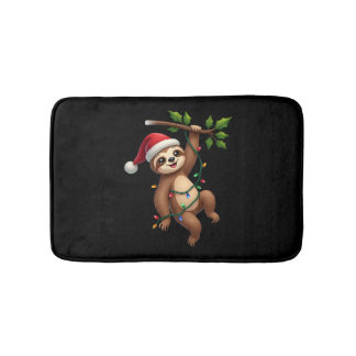 Christmas Lights Sloth Wearing Xmas Hat - Sloth Lo Bath Mat