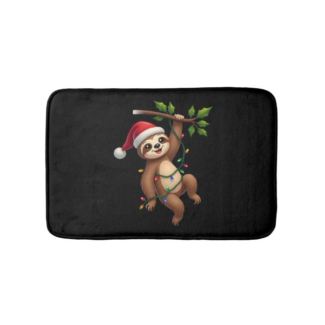Christmas Lights Sloth Wearing Xmas Hat - Sloth Lo Bath Mat (Front)