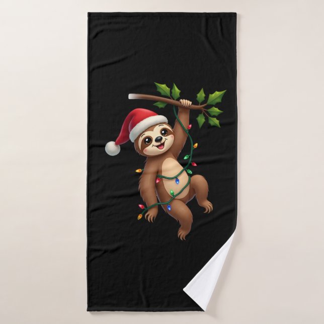Christmas Lights Sloth Wearing Xmas Hat - Sloth Lo Bath Towel (Bath Towel)