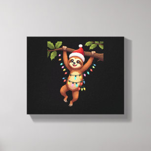 Christmas Lights Sloth Wearing Xmas Hat - Sloth Lo Canvas Print