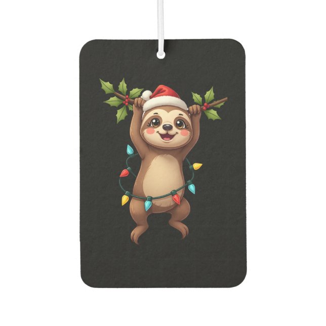 Christmas Lights Sloth Wearing Xmas Hat - Sloth Lo Car Air Freshener (Front)